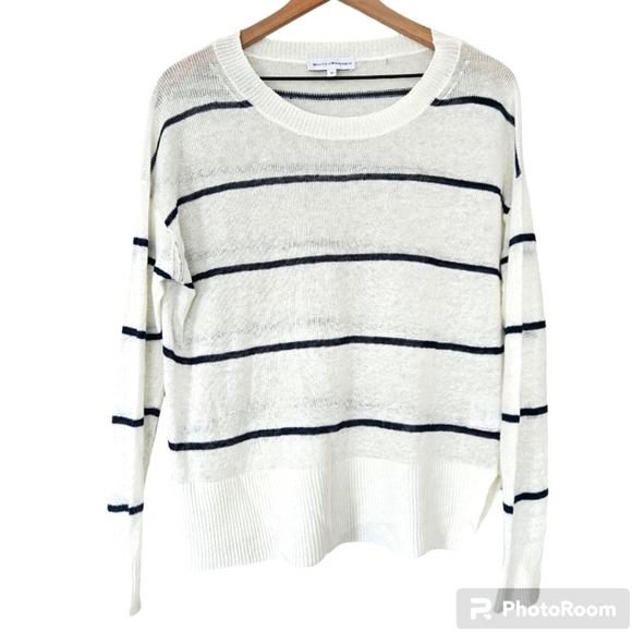White + Warren Striped Sweater in Cream and Black - Picture 1 of 6
